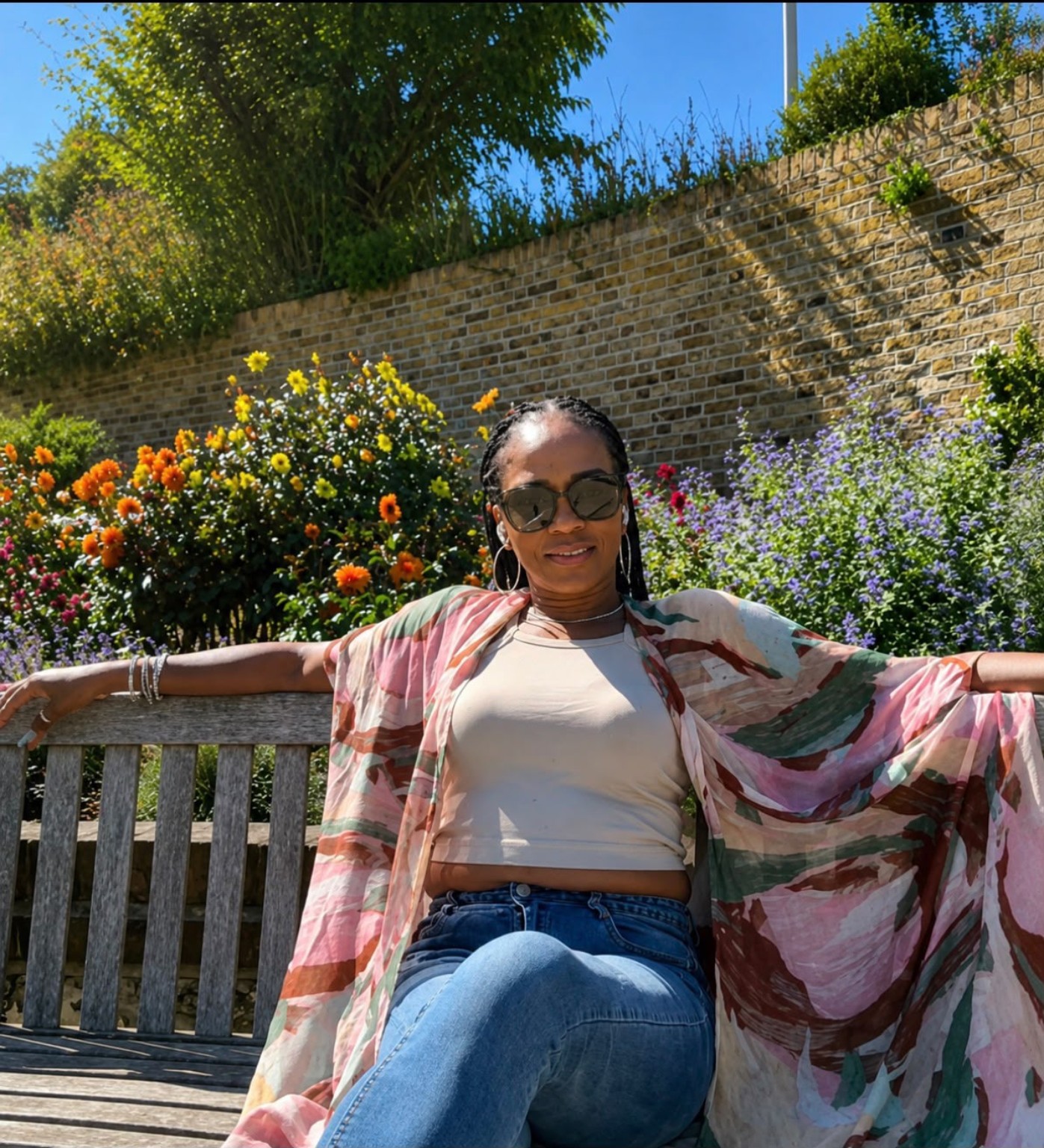 Debbian in a colourful garden